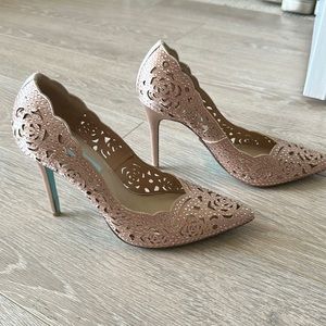 Betsey Johnson, pink rhinestone heels never worn